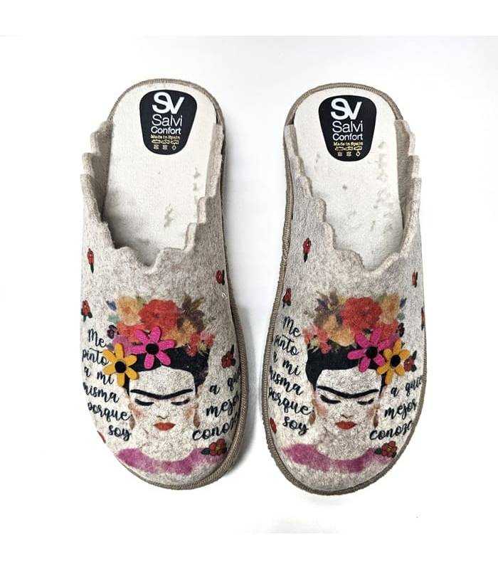 Zapatillas invierno mujer Frida Salvi descalzas diseño completo con dibujo