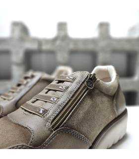 zapatos mujer cuña piel taupe cremallera