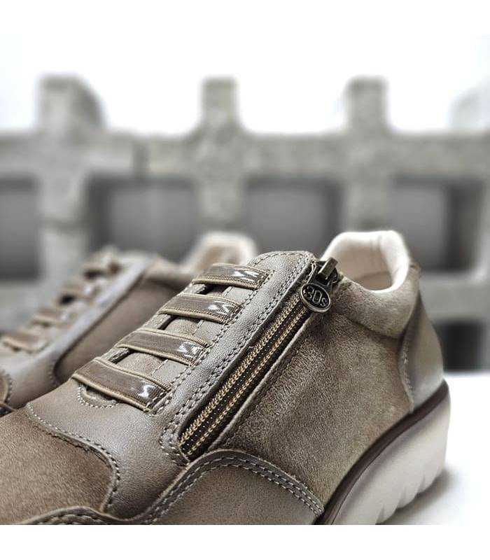 zapatos mujer cuña piel taupe cremallera