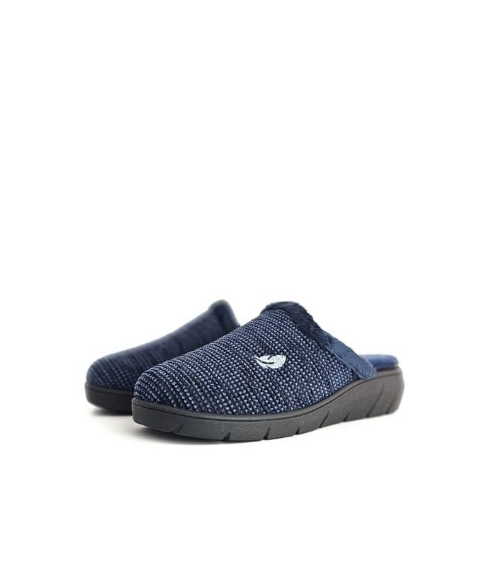 Zapatillas casa mujer invierno Plumaflex azul descalzas vista lateral