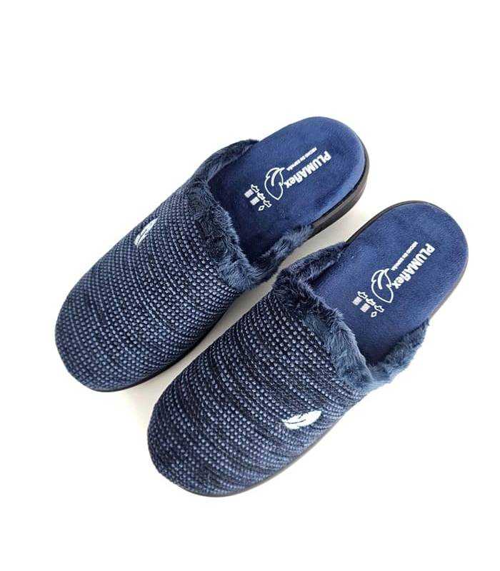 Zapatillas casa mujer invierno Plumaflex azul descalzas vistas desde arriba