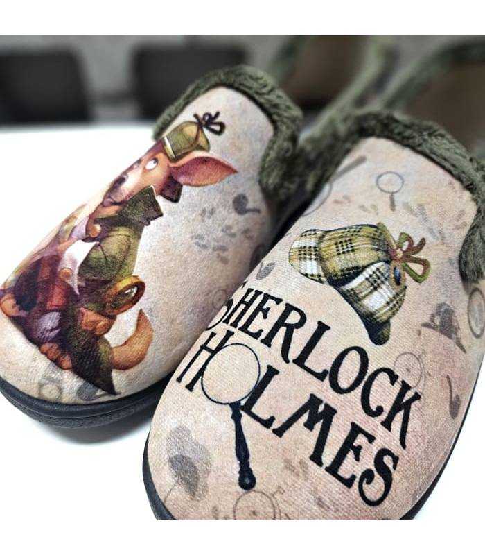 Zapatillas casa hombre Sherlock con detalles de perrito detective