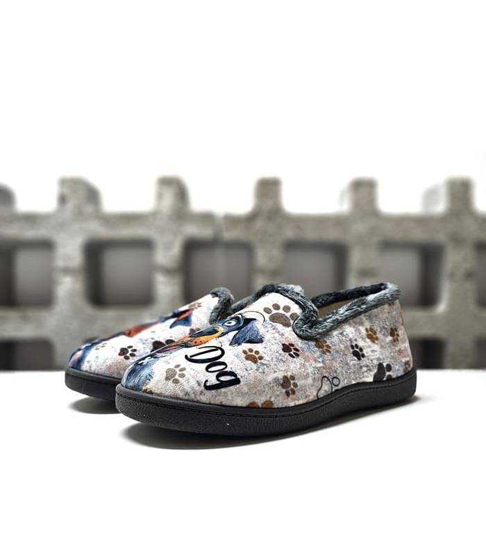 Zapatillas casa hombre dibujos perros Plumaflex vista lateral
