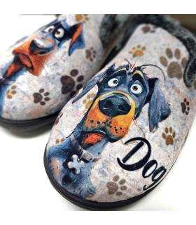 Zapatillas casa hombre dibujos perros detalle caritas perritos