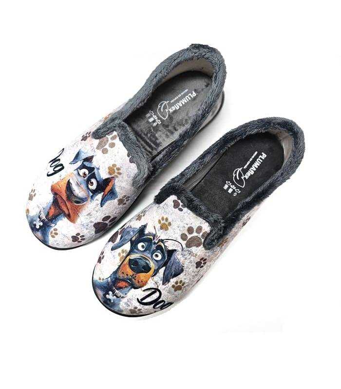 Zapatillas casa hombre dibujos perros Plumaflex vista superior