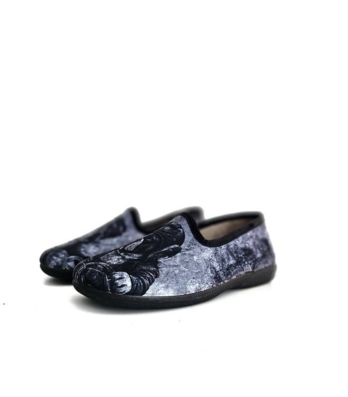 Zapatillas casa hombre perro motorista Pelusin gris