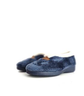 Zapatillas casa azules con forro de lana de mujer vista lateral