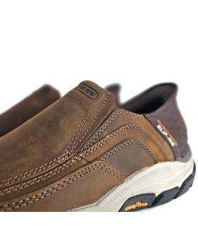 Costuras piel zapatos casual hombre Skechers marrón
