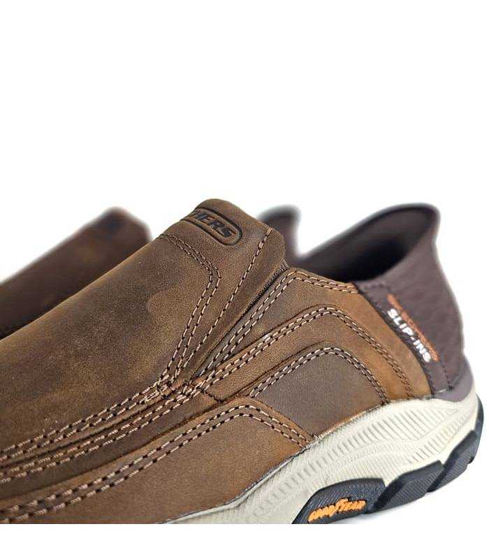Costuras piel zapatos casual hombre Skechers marrón