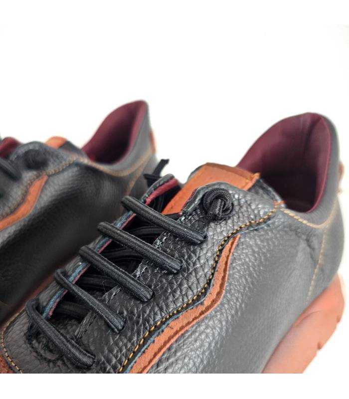zapatos piel mujer cómodos negros, detalle del cierre de cordones elásticos