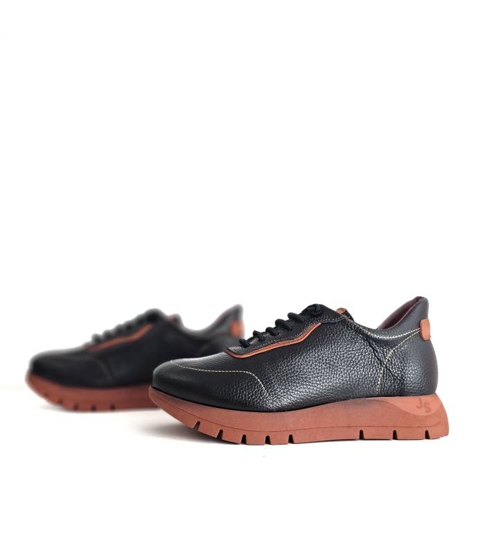 zapatos mujer cordones elásticos negro, vista de los dos perfiles