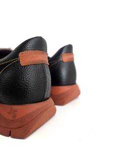 zapatos piel mujer cómodos negro, viat de la trasera con detalles naranjas