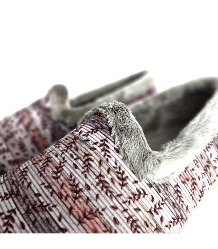 zapatillas casa mujer cerradas granate, detalle del tejido