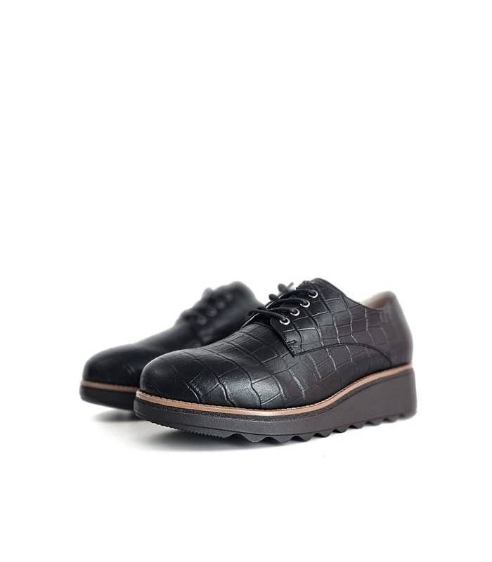 zapatos mujer invierno chika10 negros cordones cuña