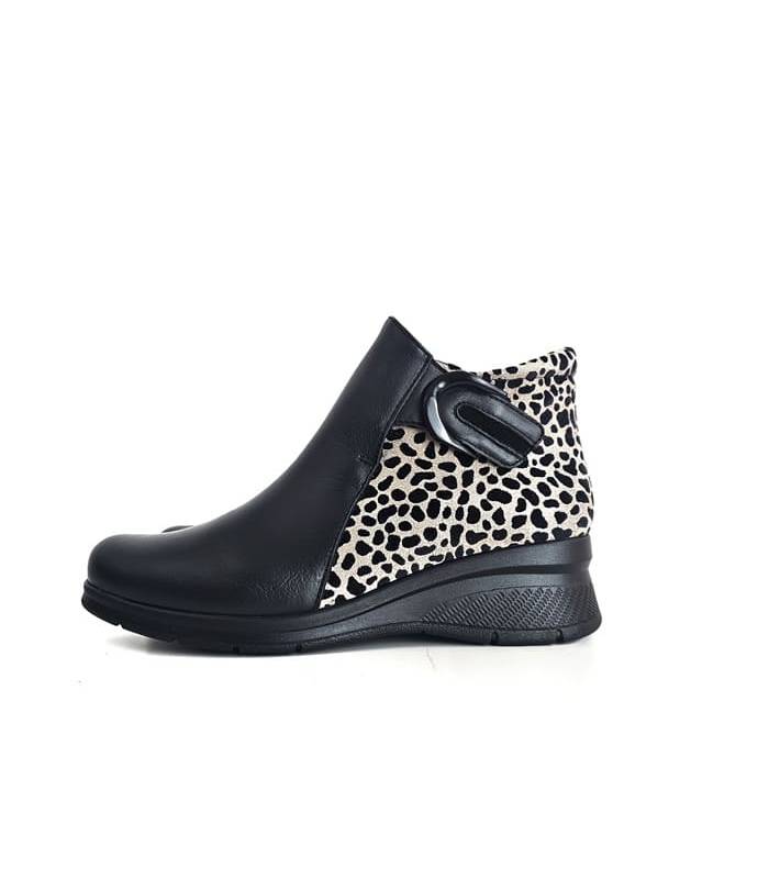 Botines mujer piel negra Comfort Class Noelia horma ancha vista lateral