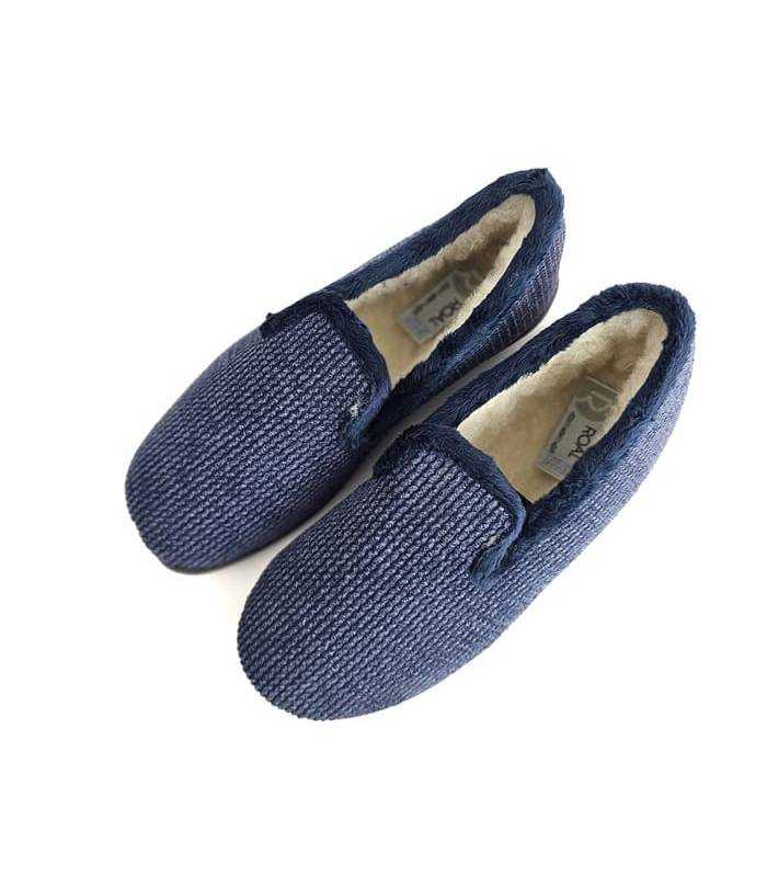 zapatillas casa mujer azules cómodas lana virgen, vista desde arriba