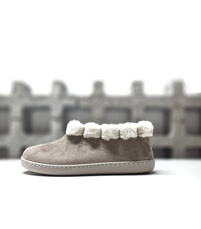 zapatillas mujer pompón suave taupe