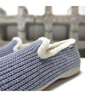 zapatillas casa mujer cómodas punto azul, detalle del tejido azul