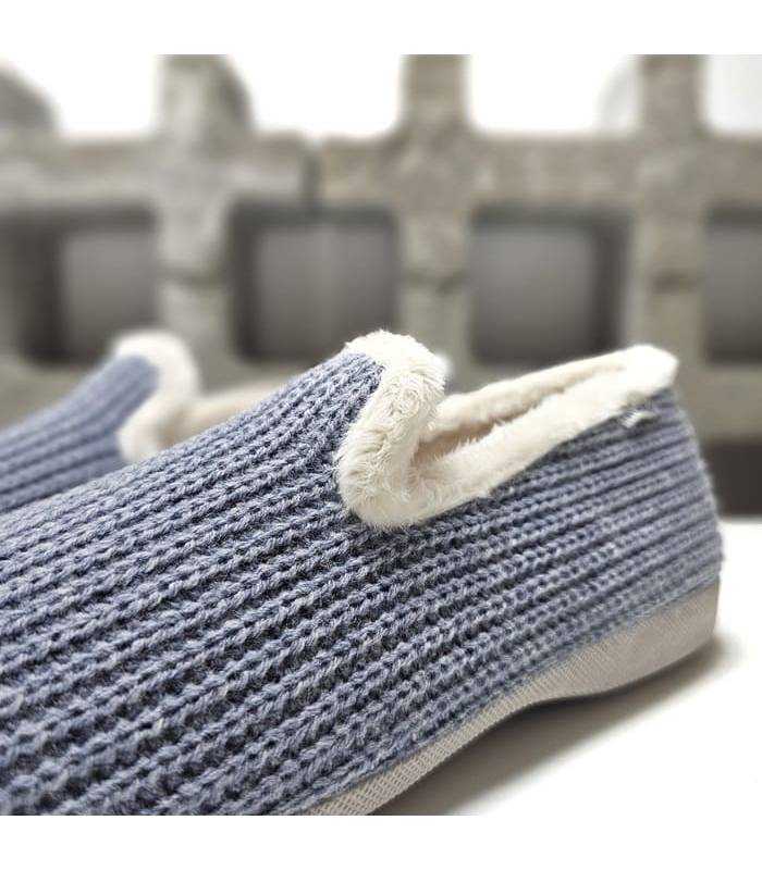 zapatillas casa mujer cómodas punto azul, detalle del tejido azul