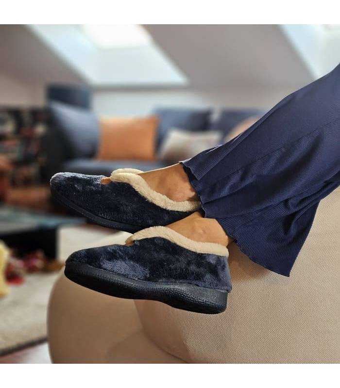 zpatillas de casa de horma ancha para mujer de invierno azules marrino anchas puestas