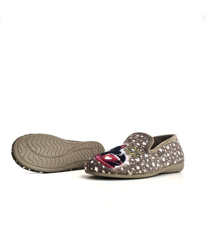 zapatillas invierno mujer gatitos suela goma beige