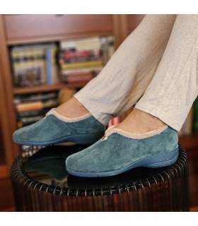 zapatillas de casa de invierno verdes de Canrera puestas