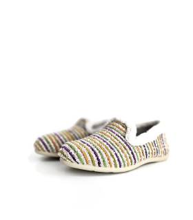 Zapatillas casa invierno mujer Gema García rayas beige