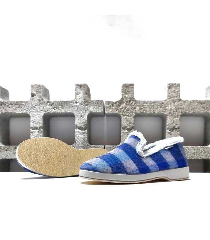 zapatillas casa mujer invierno cuadros azules Garrido Muro suela