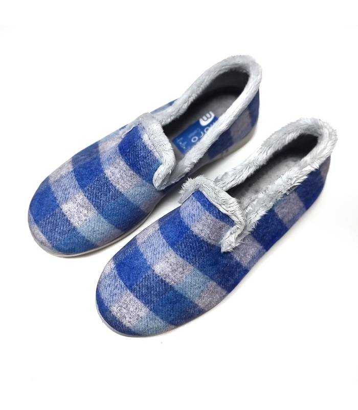 zapatillas casa mujer invierno cuadros azules Garrido Muro vista superior