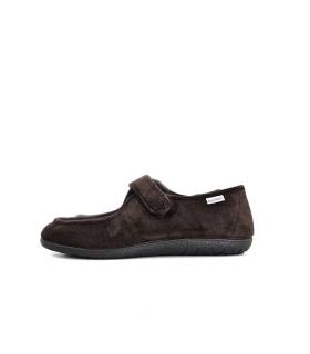 zapatillas casa anchas con cierre velcro marrones de perfil
