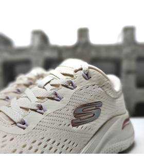 zapatillas Skechers Arch Fit 2.0 Big League mujer beige malla transpirable y cordones