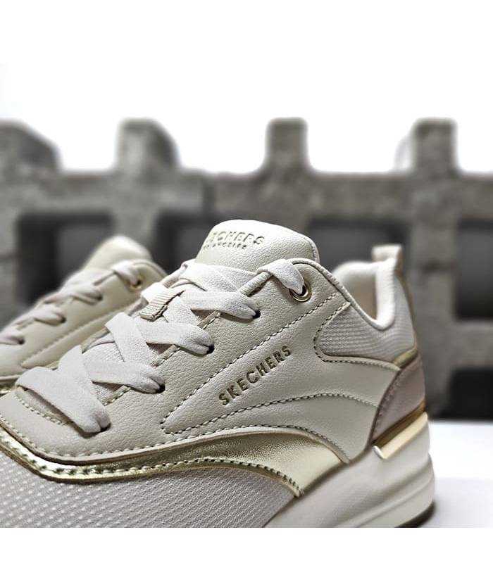 detalle zapatillas skechers billion monroe dorado