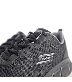 detalle logo skechers en zapatillas deportivas negras hombre