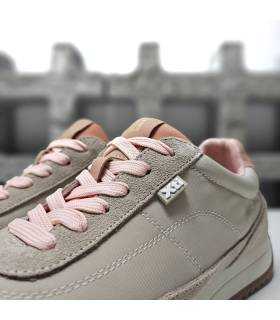zapatillas xti beige detalle cordones rosa