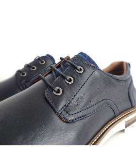 zapatos blucher piel hombre azul, detalle cordones
