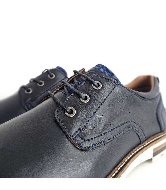 zapatos blucher piel hombre azul, detalle cordones