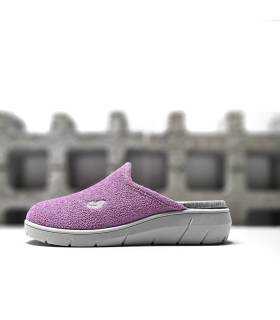 zapatillas casa Plumaflex destalonadas rizo rosa suela cuña