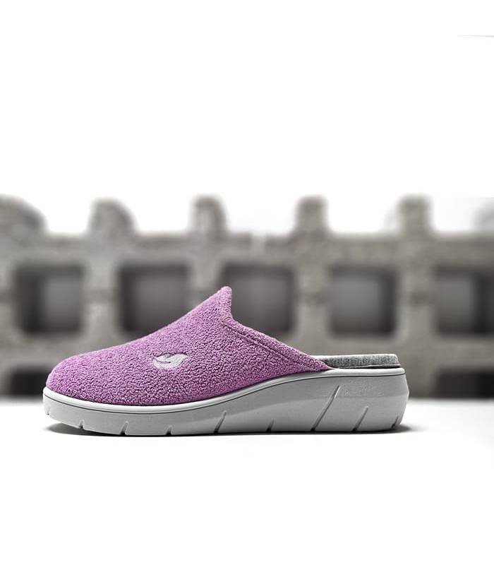 zapatillas casa Plumaflex destalonadas rizo rosa suela cuña