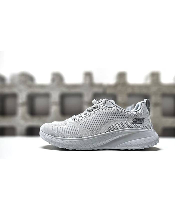 Vista lateral zapatillas Skechers  grises de rebajas