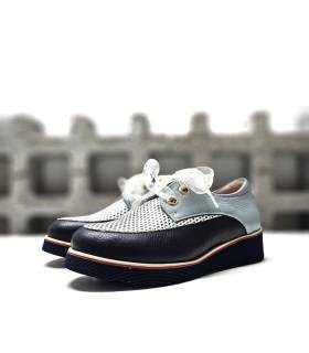 Zapatos Nival Pilar mujer piel combinada azul claro