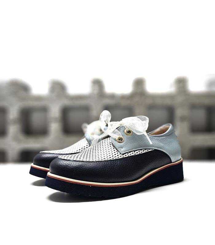 Zapatos Nival Pilar mujer piel combinada azul claro