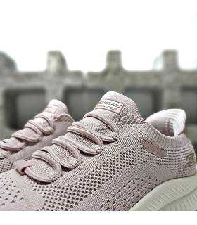 detalle tejido Stretch Fit de las zapatillas rosas de Skechers