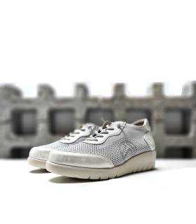 zapatillas mujer gris plata cuña confort