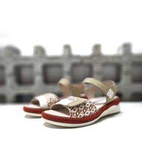 sandalias Comfort Class mujer beige blanco geométrico