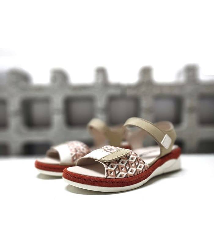sandalias Comfort Class mujer beige blanco geométrico