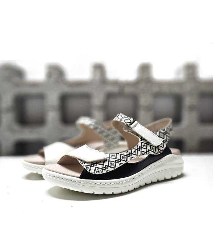 sandalias Comfort Class mujer blanco negro geométrico