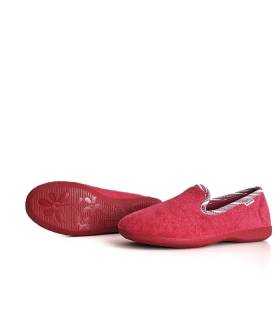 zapatilla casa textil rojo suela flexible