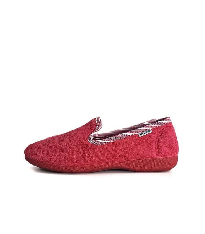 Zapatilla casa mujer mocasin textil rizo de Garrido Muro roja