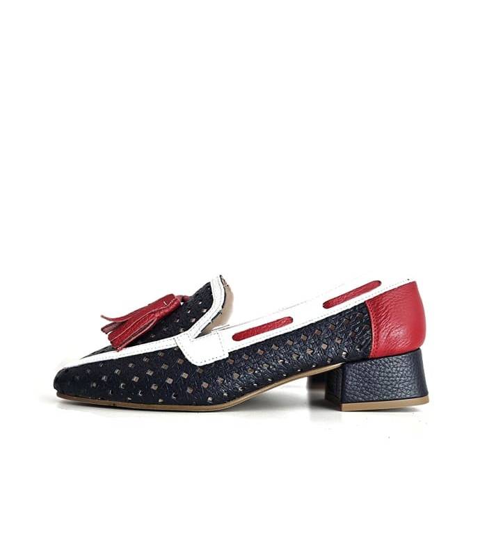 zapatos Nival mujer piel azul blanco rojo, vosta llaeral