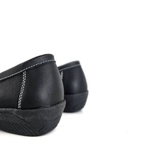 zapatos mocasín mujer cuña negros vista trasera